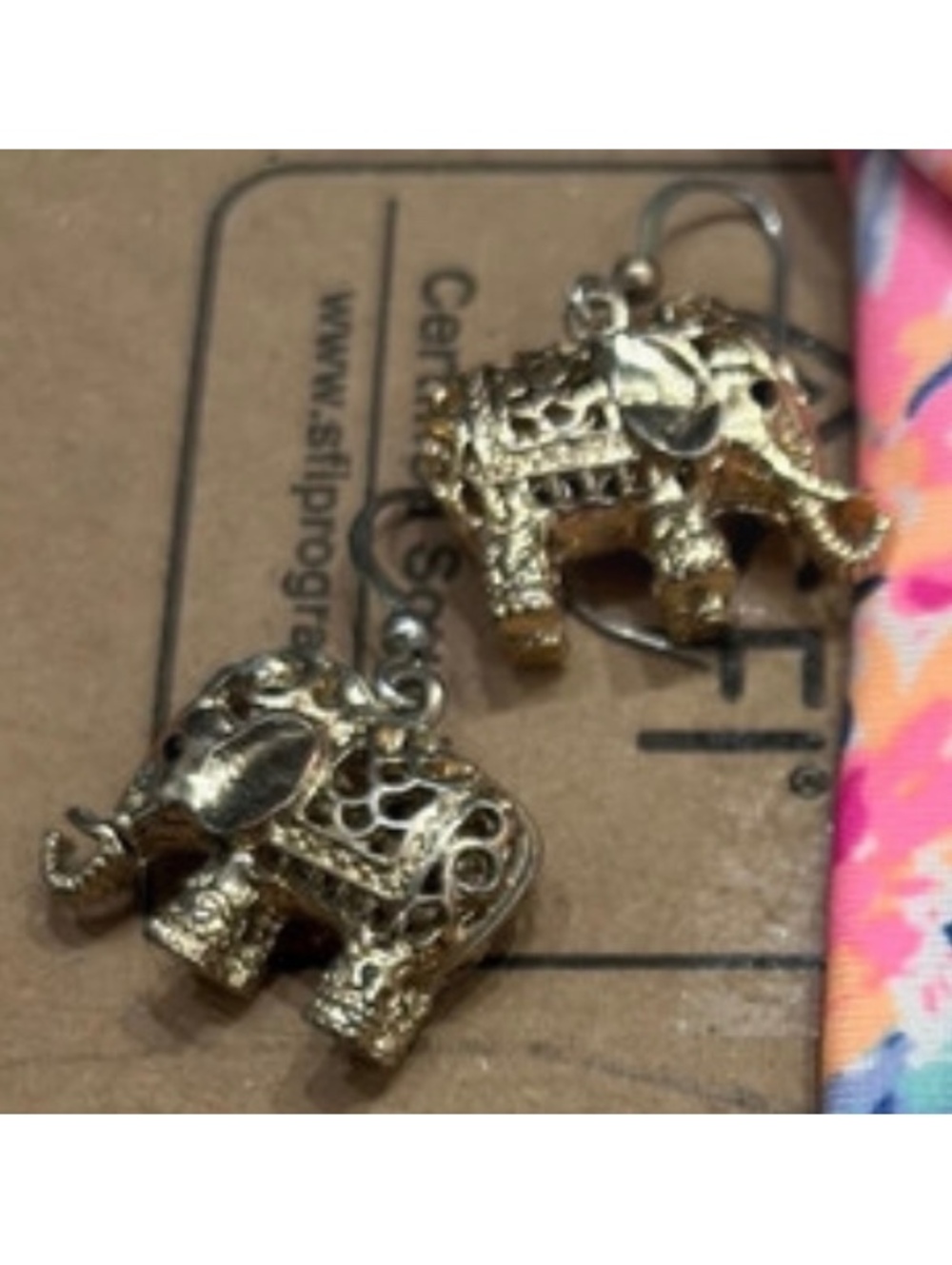 Lilly Pulitzer Elephant Earrings - Dangly Gold Tone - Picture 2 of 2